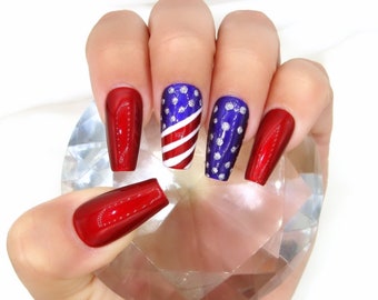 4th of July Nails | American Flag Press On Nails | Luxury Gel Press Ons | Chrome Nail Designs | Customizable Nails | Summer Nails