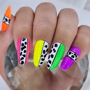 Neon Rainbow Animal Print Press On Nails | Luxury Press On Nails | Summer Nail Art | Gel Press Ons | Customizable | Rainbow | Ombre Nail Art