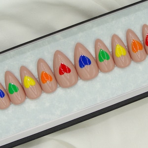 Rainbow Heart Press on nails | Pride Nails | Colorful Nail art | Summer Nails