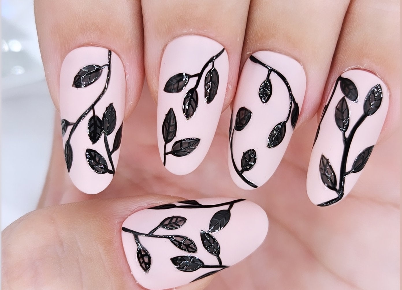 Black Flowers Bloom on Dark Nails