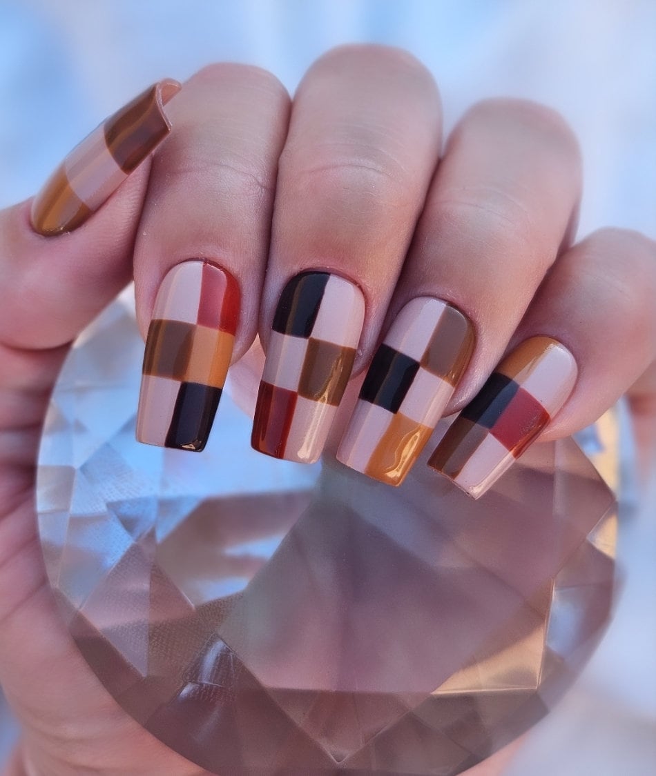 Color block geometric square nails