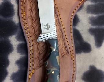 Handcrafted Cowboy Farrier Rasp Bull Cutter Knife with Leather Sheath