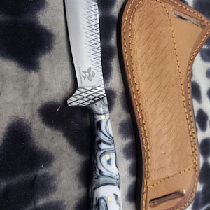 Handmade Farrier Rasp Steel Bull Cutter Knife, Resin Handle, Leather Sheath