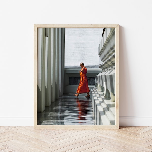 Travel Asia - A Monk in a Temple in Bangkok Thailand, Printable Wall Art, Digital Photography for Print, High Resolution Image