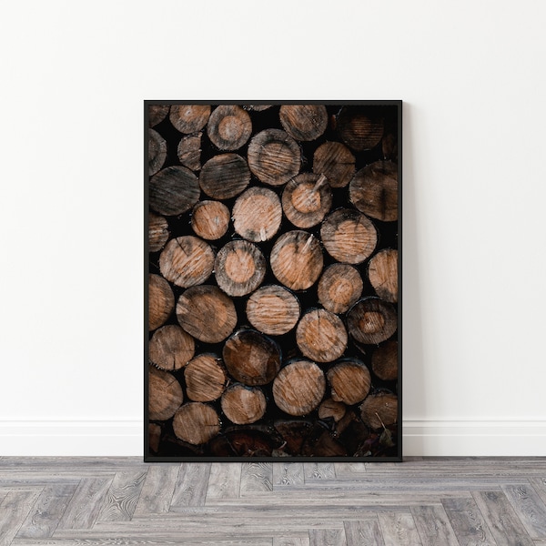 Rural America - Stacked Logs, Printable Wall Art, Digital Photography for Print, High Resolution Image, Stock Photo