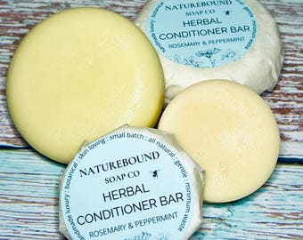 SOLID CONDITIONER BARS-all natural herb-infused hair conditioning with rosemary and peppermint essential oils