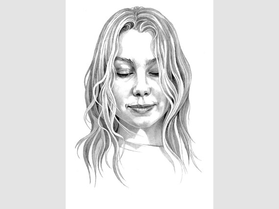 Female portrait pencil drawing art print A4 unframed | Etsy