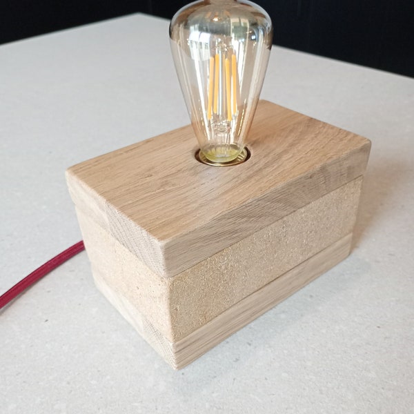 Lampe de chevet, lampe de bureau en pierre et bois