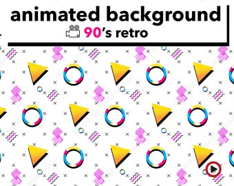 Pattern background animation, 90s retro animated background, Looping digital backdrop, Geometric shapes, Video effect, Youtube channel art