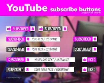 Youtube subscribe button animations, Animated subscribe button, Pink brand kit, Animated overlay pack, Youtube animation, Business tools,