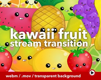 Twitch stinger transition, Kawaii twitch overlay, Stream transition stinger, Animated twitch transition, Stream overlay, Kawaii fruit