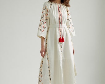 Ukrainian vyshyvanka dress. Embroidered kaftan dress for summer with pockets. Simple wedding dress. IN STOCK