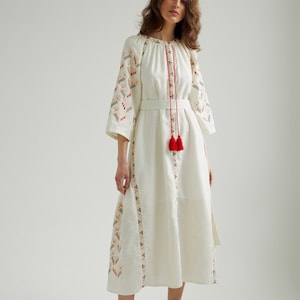 Ukrainian vyshyvanka dress. Embroidered kaftan dress for summer with pockets. Simple wedding dress. IN STOCK