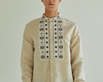 Hemp embroidered ukrainian vyshyvanka shirt for men. IN STOCK