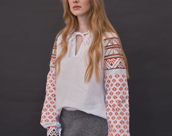 Traditional embroidered vyshyvanka blouse. Ukrainian embroidery. Podillya embroidery. Linen peasant top