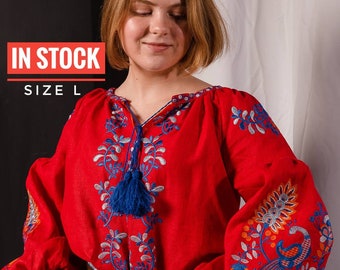 red and white peasant blouse