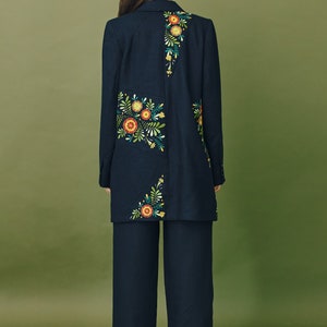 Black LINEN blazer with ukrainian embroidery. Patchwork summer oversized jacket for women. Ukrainian designer jacket image 5