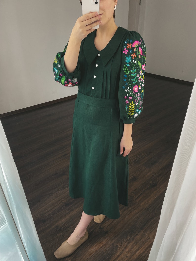 Cottagecore linen embroidered dress. Ukrainian designer dress. In stock S-XL image 9