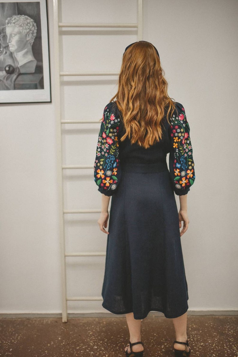 Cottagecore linen embroidered dress. Ukrainian designer dress. In stock S-XL image 2
