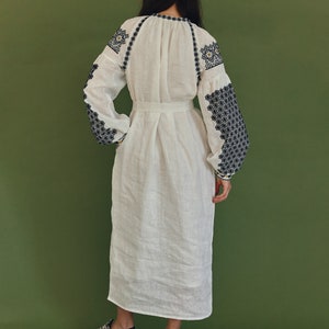 Ukrainian linen white embroidered dress.Summer luxury loungerwear dress. Bridal simple dress. Cottagecore dress image 5