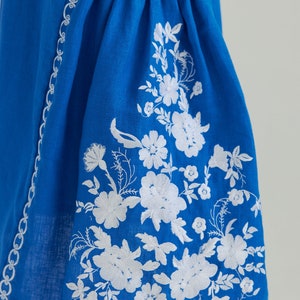 Blue linen embroidered dress. Ukrainian dress, boho wedding dress. In stock s, m image 8