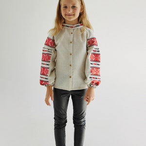 Girl peasant vyshyvanka blouse. Ukrainian cotton shirt for kids. IN STOCK zdjęcie 2