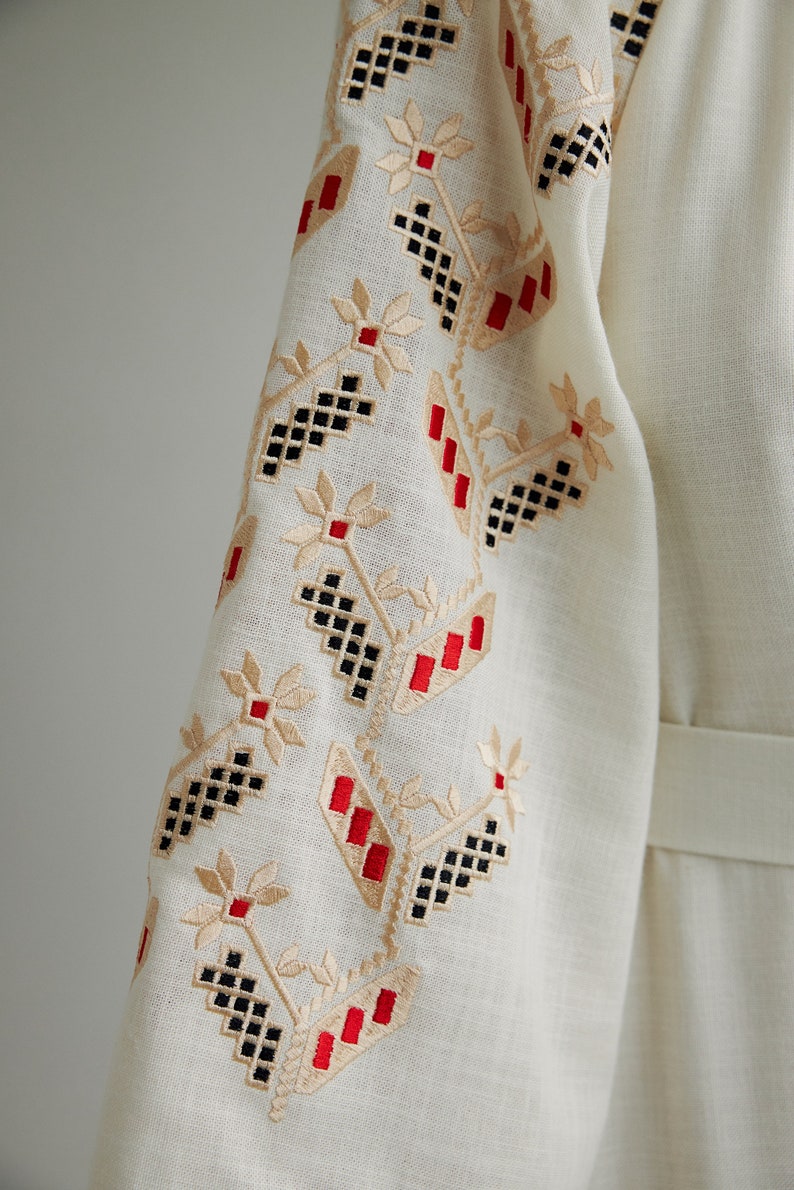 Ukrainian vyshyvanka dress. Embroidered kaftan dress for summer with pockets. Simple wedding dress. IN STOCK image 7