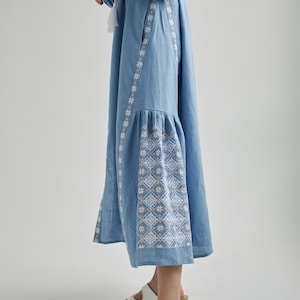 Dusty blue ukrainian vyshyvanka dress. Simple wedding dress. Summer dress for vacation. IN STOCK image 8