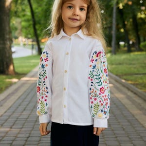 Kids vyshyvanka blouse for girls. Ukrainian cotton collar shirt for kids. IN STOCK