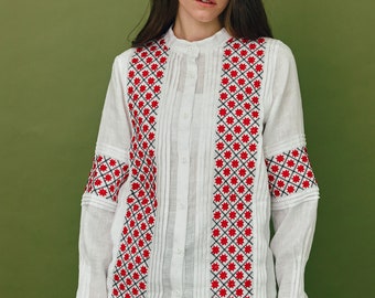 Embroidered linen blouse. Ukrainian modern vyshyvanka. Slavic shirt. Made in Ukraine. Made to order