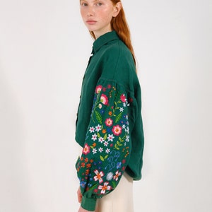 Forest embroidered linen blouse in Mexican style. Ukrainian embroidered vyshyvanka blouse. IN STOCK xS-2XL image 3