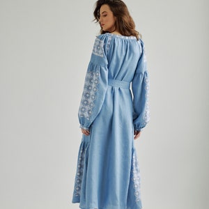 Dusty blue ukrainian vyshyvanka dress. Simple wedding dress. Summer dress for vacation. IN STOCK image 3