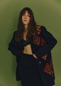 Embroidered patchwork oversized blazer made of Italian wool and cashmere. Handmade designer winter jacket for women.