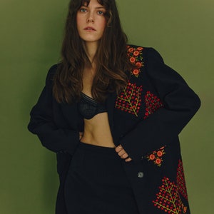 Embroidered patchwork oversized blazer made of Italian wool and cashmere. Handmade designer winter jacket for women. IN STOCK!!