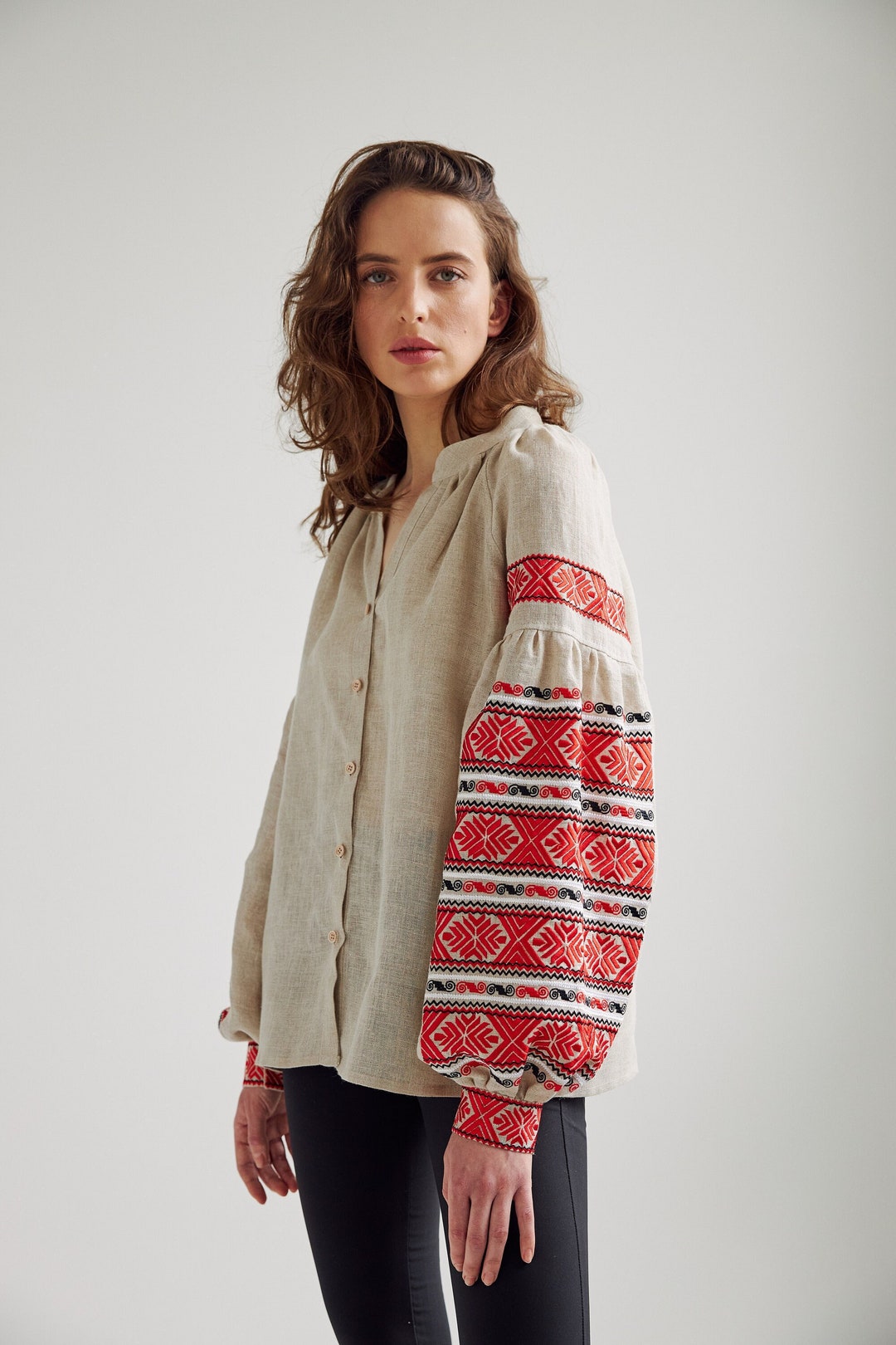 Linen Peasant Blouse With Ukrainian Embroidery. Vyshyvanka Modern ...