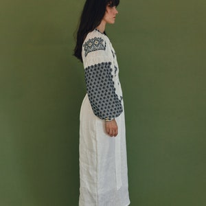 Ukrainian linen white embroidered dress.Summer luxury loungerwear dress. Bridal simple dress. Cottagecore dress image 7