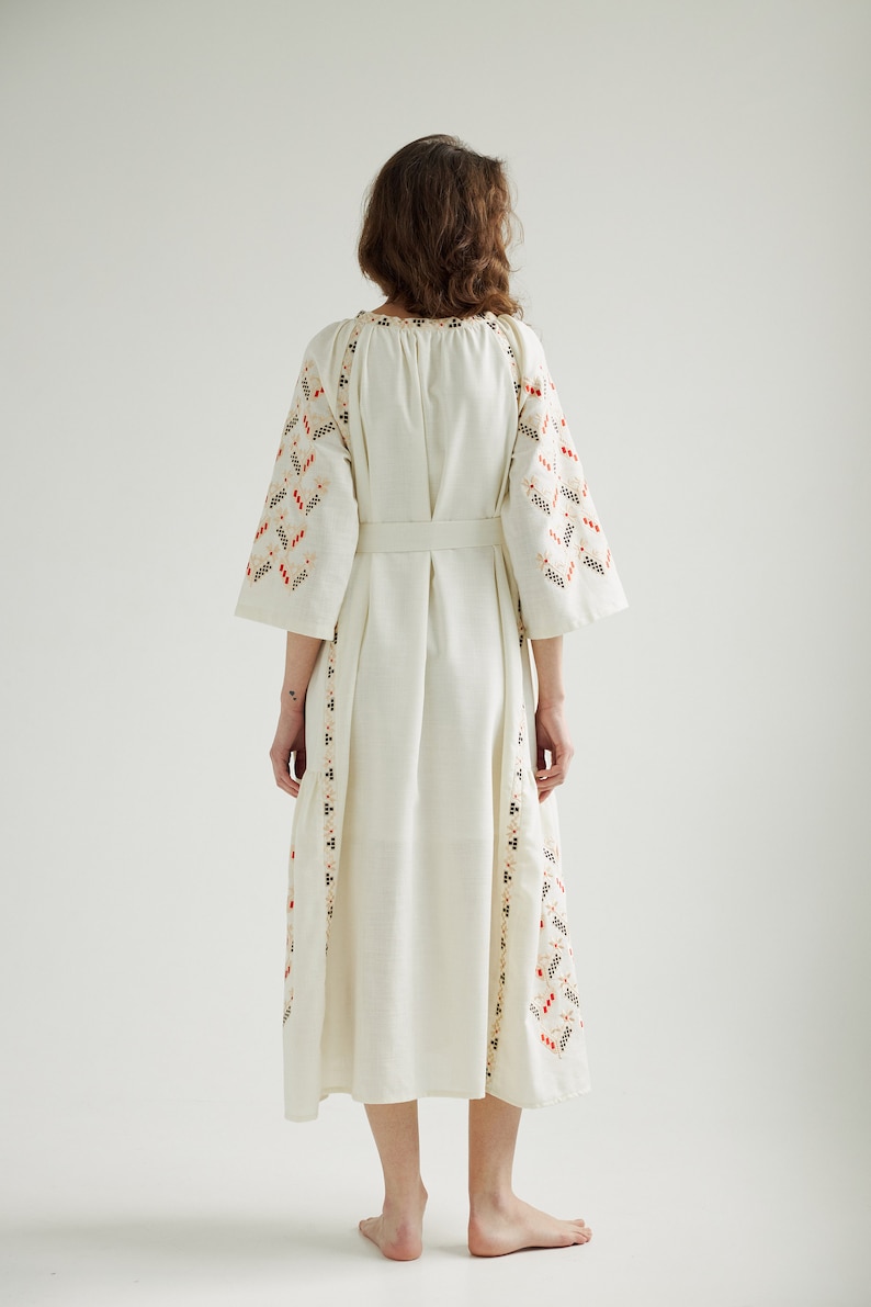 Ukrainian vyshyvanka dress. Embroidered kaftan dress for summer with pockets. Simple wedding dress. IN STOCK image 2