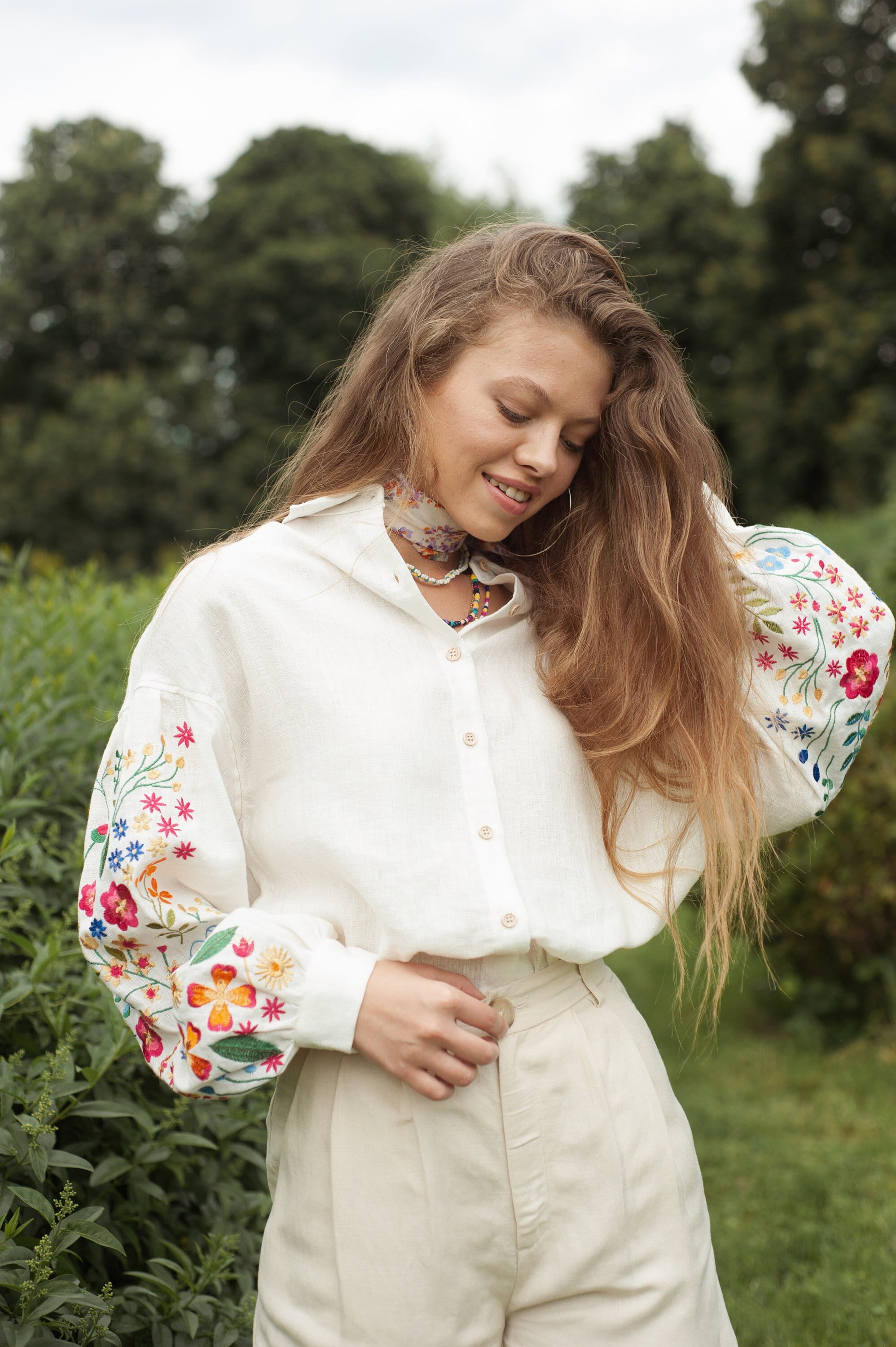white floral embroidered top