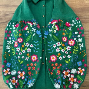 Forest embroidered linen blouse in Mexican style. Ukrainian embroidered vyshyvanka blouse. IN STOCK xS-2XL image 10