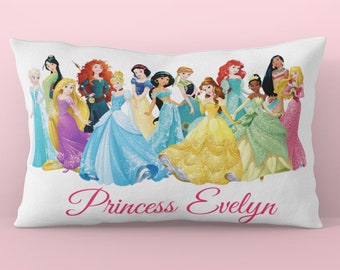 Princess Pillow for Girls Room, Personalized Disney Princess Pillowcase, Custom Gift for Girl, Disney Themed Room, Princess Pillowcases