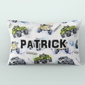 Monster Truck Pillowcase, Custom Pillow for Boys, Gift for Boy, Pillow Case with Trucks, Personalized Kids Pillow, Monster Truck Pillow