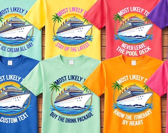 Camiseta personalizada para crucero / Camiseta para crucero familiar "Most Likely To Family Cruise" / Camiseta personalizada para grupo de crucero / Camiseta a juego para vacaciones familiares / Regalo para crucero