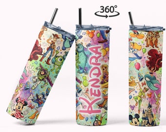 Disney Skinny Tumbler, Disney Pattern Custom Tumbler, Disney Tumbler, Gift for Disney Lover, Personalized Kids Tumbler, Disney Gifts