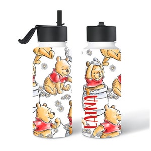 Pooh Gifts, Winnie the Pooh Tumbler, Custom Disney Insulated Water Bottle, Personalized Straw Lid Tumbler for Disney, Pooh Flip-Top Tumbler