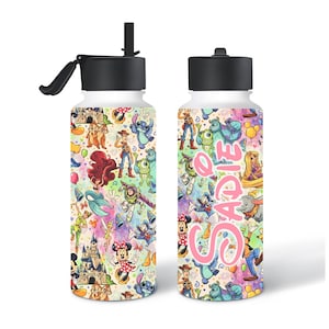 Disney Tumblers, Custom Disney Insulated Water Bottle, Personalized Straw Lid Travel Tumbler for Disney, 18 32 oz Flip-Top Lid Tumbler