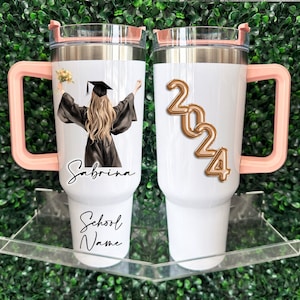 Personalized 40oz Graduation Tumbler, Class of 2024 Insulated Mug, Custom Grad Gift for Her, Last Minute Personalized Graduation Gift