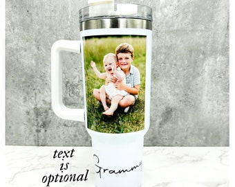Photo Tumbler with Handle, Custom Gift for Mom or Dad, Personalized Photo Mug, Custom Picture 40oz Mug, Mothers Day Gift, Gift for Her