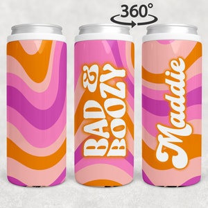 Bachelorette Party Cozies, Bad and Boozy, Kozies, Custom Bachelorette Gift, Custom Slim Can Cooler, Skinny Can Holder, Boozed and Confused