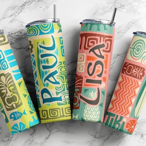 Tiki Men Tumbler, Custom Tiki Cruise Cups, Personalized Tiki Hut, Hawaiian Vacation, Polynesian Gift, Couples Cruise Tumblers, Tiki Cruise