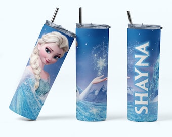 Personalized Elsa Tumbler: Frozen Stainless Steel Water Bottle with Straw